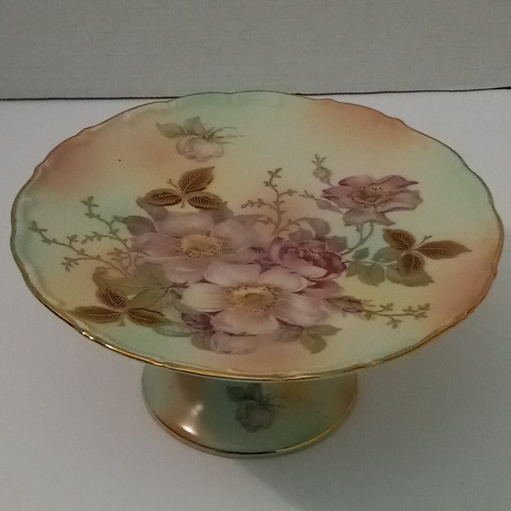 Schumann Arzberg . Bavaria . Footed Cake Dish. Wild Roses.
